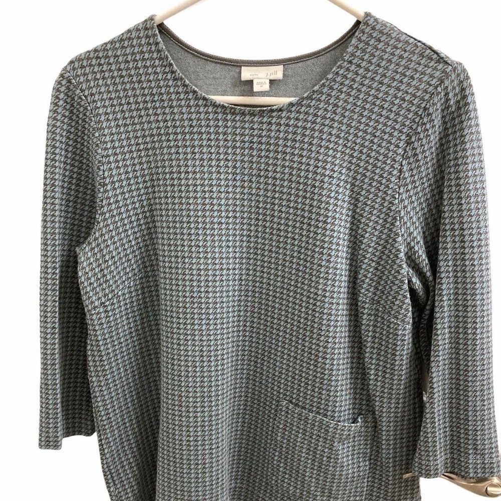 J. Jill Blue Checkered Ponte Knit Pullover with Pocket Womens SZ M